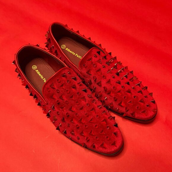 Red Studded Loafers – Alberto Fellini – Men’s Size 10.5 – Punk Luxe Statement